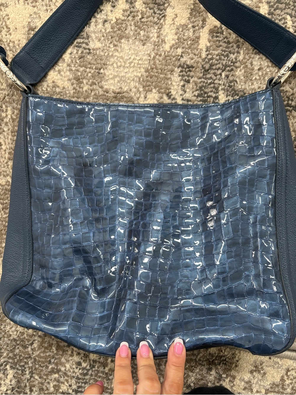 Brighton Croc-Embossed Patent Shoulder Bag